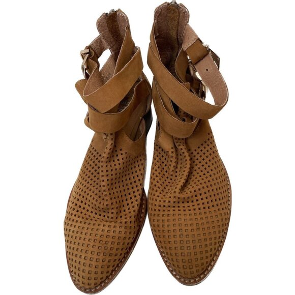 Jeffrey Campbell Everly Tan Suede Perforated Cut Out Strappy Ankle Boots 7 - Picture 6 of 11
